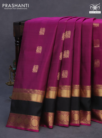 Pure soft silk saree purple and black with annam zari woven buttas and long rettapet zari woven border