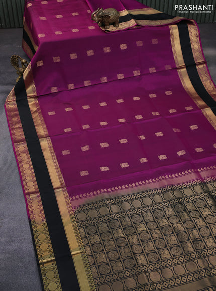 Pure soft silk saree purple and black with annam zari woven buttas and long rettapet zari woven border