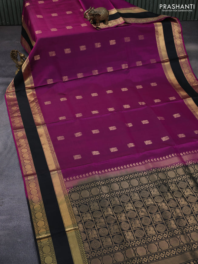 Pure soft silk saree purple and black with annam zari woven buttas and long rettapet zari woven border