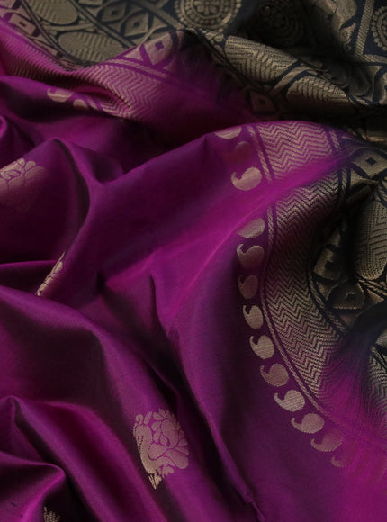 Pure soft silk saree purple and black with annam zari woven buttas and long rettapet zari woven border