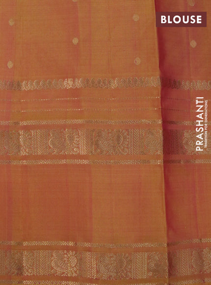 Pure soft silk saree dual shade of purple and dual shade of yellowish pink with allover zari woven buttas and long rettapet zari woven border