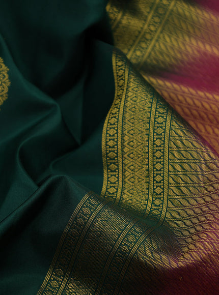 Pure kanchipuram silk saree green and magenta pink with peacock zari woven buttas and annam zari woven border