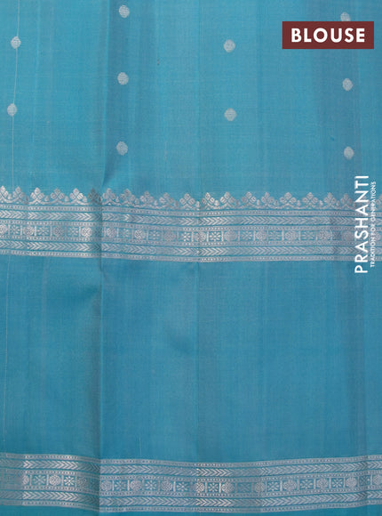 Pure soft silk saree peach pink and teal blue with silver zari woven buttas and rettapet silver zari woven border