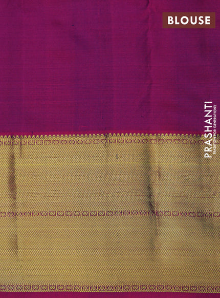 Pure kanchipuram silk saree dark blue and purple with peacock zari woven buttas and annam zari woven border