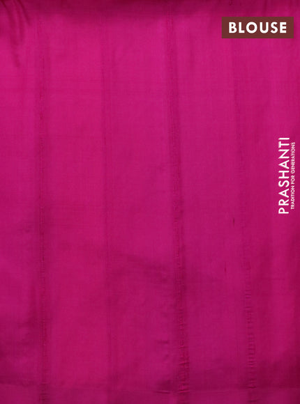 Pure soft silk saree orange and magenta pink with plain body & jute finish and temple design border