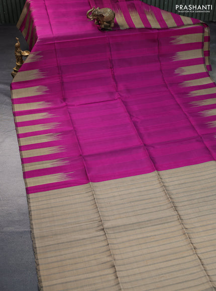 Pure soft silk saree purple and elaichi green with plain body & jute finish and temple design border