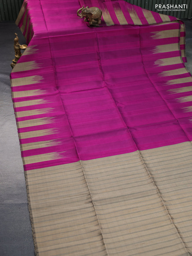 Pure soft silk saree purple and elaichi green with plain body & jute finish and temple design border