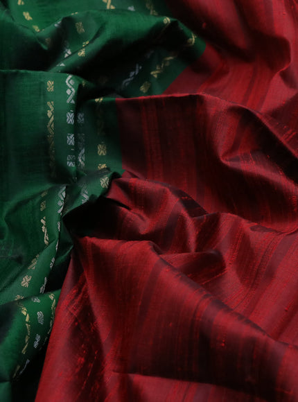 Pure soft silk saree dark green and maroon with silver & gold zari weaves and temple design border