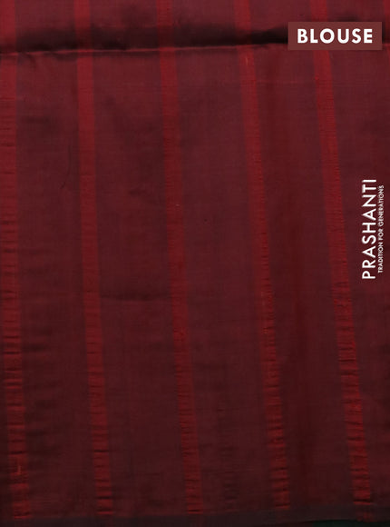 Pure soft silk saree dark green and maroon with silver & gold zari weaves and temple design border