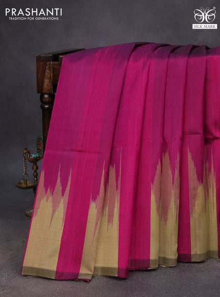 Pure soft silk saree purple and elaichi green with plain body & jute finish and temple design border