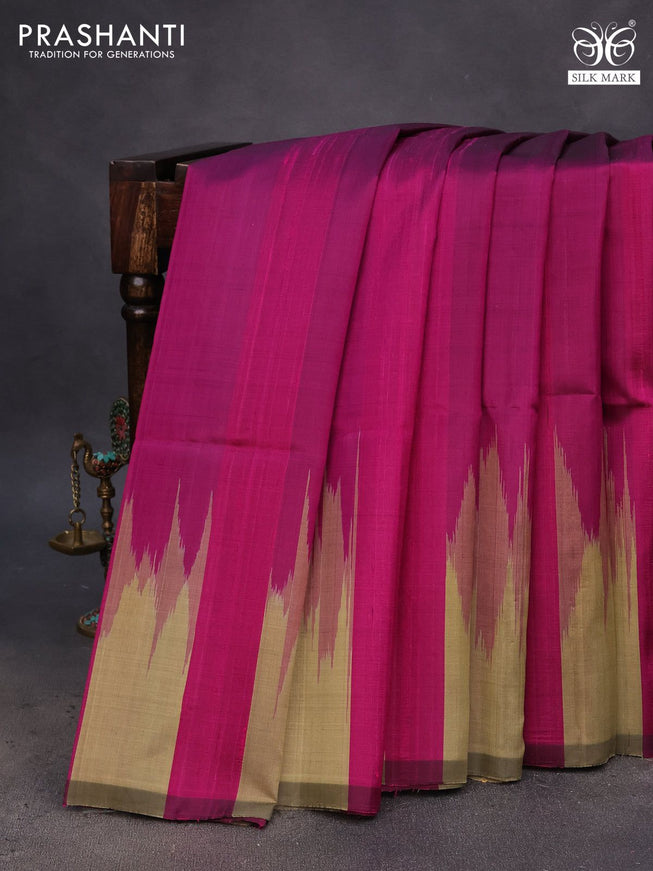 Pure soft silk saree purple and elaichi green with plain body & jute finish and temple design border