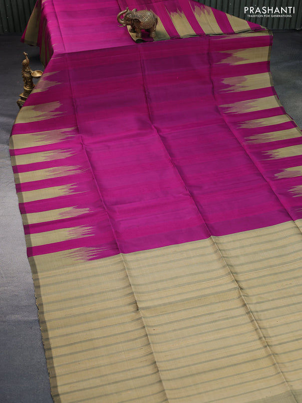 Pure soft silk saree purple and elaichi green with plain body & jute finish and temple design border