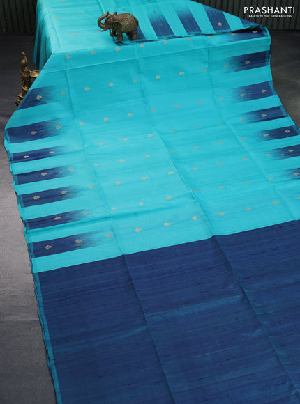 Pure soft silk saree teal blue and dual shade of blue with zari buttas & jute finish and temple design border