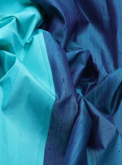 Pure soft silk saree teal blue and dual shade of blue with zari buttas & jute finish and temple design border