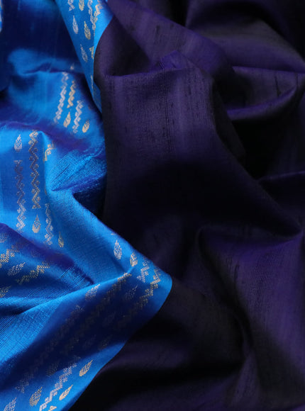 Pure soft silk saree cs blue and dark blue with allover zari weaves & jute finish and temple design border