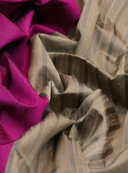 Pure soft silk saree dark magenta pink and grey with plain body & jute finish and temple design border