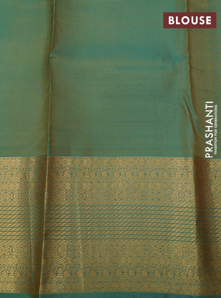 Pure kanchipuram silk saree orange and dual shade of teal blue with zari woven buttas and zari woven border