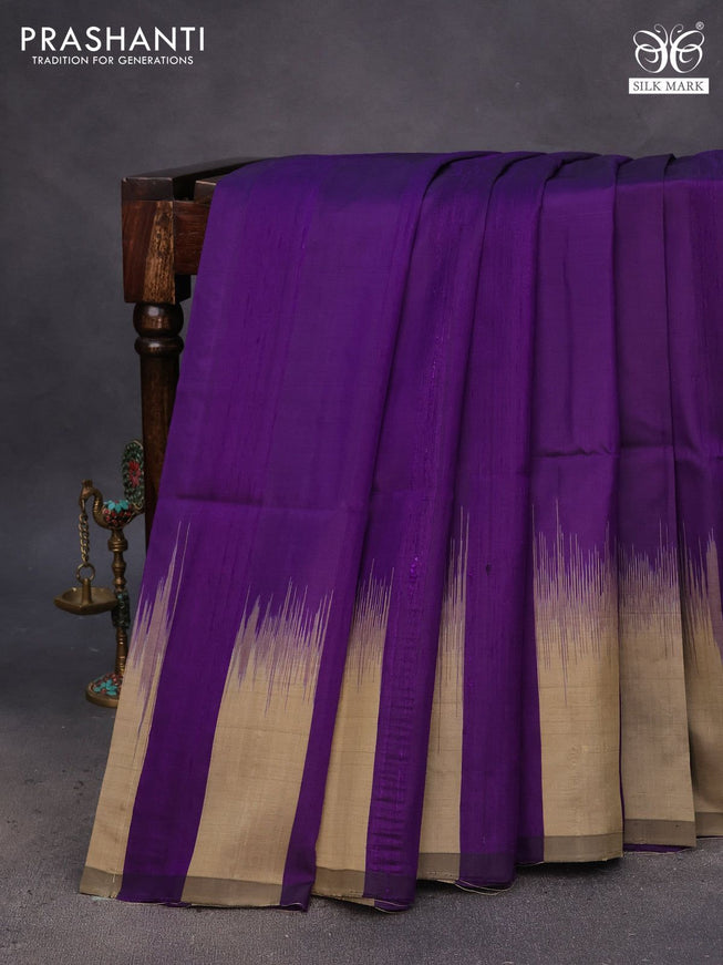 Pure soft silk saree violet and elaichi green with plain body & jute finish and temple design border