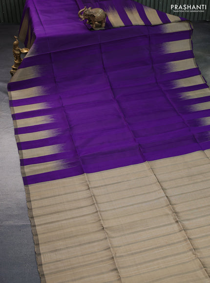 Pure soft silk saree violet and elaichi green with plain body & jute finish and temple design border