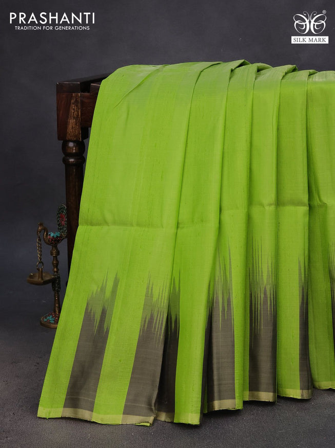 Pure soft silk saree light green and sap green with plain body & jute finish and temple design border