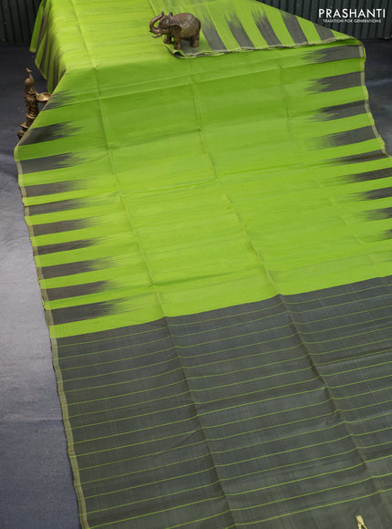 Pure soft silk saree light green and sap green with plain body & jute finish and temple design border