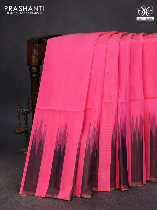 Pure soft silk saree candy pink and dual shade of violet with plain body & jute finish and temple design border