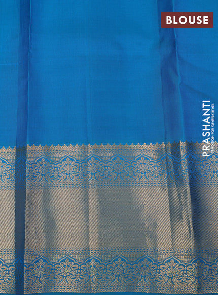 Pure kanchipuram silk saree dual shade of teal bluish green with allover zari weaves & buttas and zari woven border