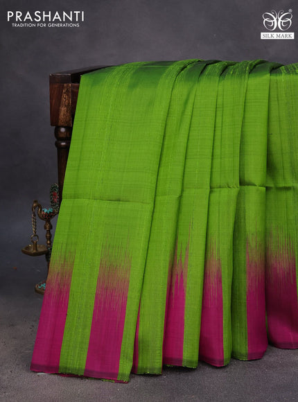 Pure soft silk saree light green and purple with plain body & jute finish and temple design border