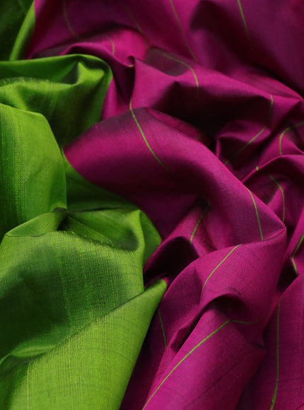 Pure soft silk saree light green and purple with plain body & jute finish and temple design border