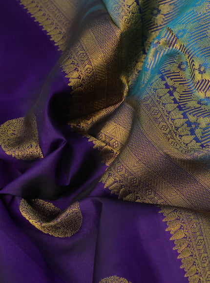 Pure kanchipuram silk saree deep violet and dual shade of cs blue with zari woven buttas and zari woven border