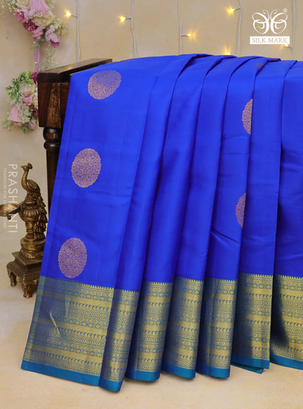 Pure kanchipuram silk saree royal blue and cs blue with zari woven buttas and zari woven border