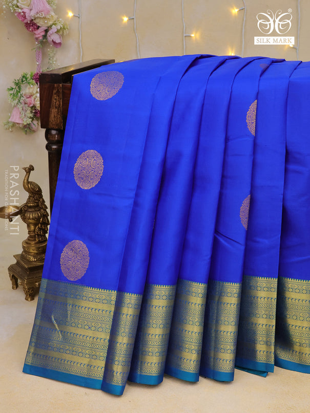 Pure kanchipuram silk saree royal blue and cs blue with zari woven buttas and zari woven border