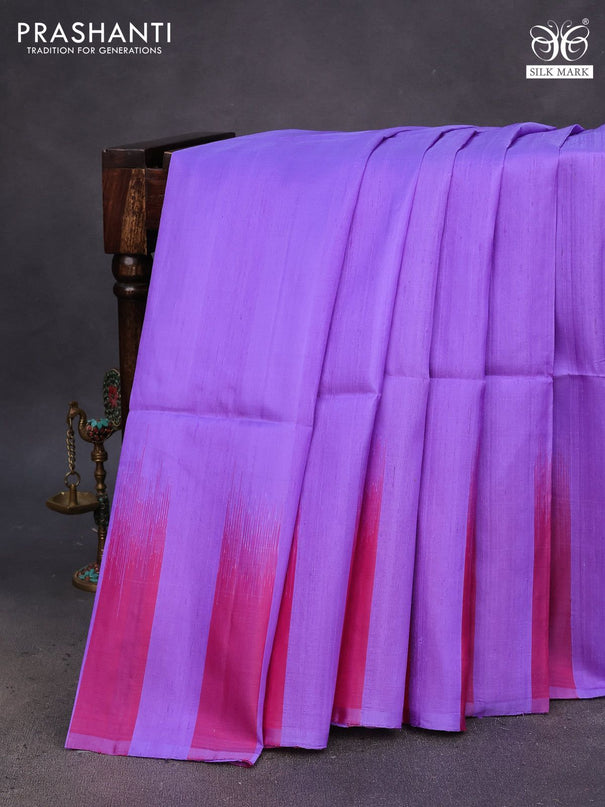 Pure soft silk saree lavender shade and magenta pink with plain body & jute finish and temple design border