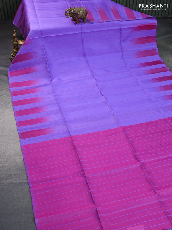 Pure soft silk saree lavender shade and magenta pink with plain body & jute finish and temple design border