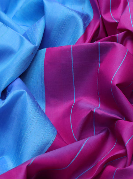 Pure soft silk saree light blue and magenta pink with plain body & jute finish and temple design border