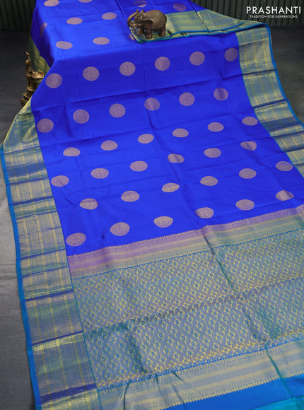 Pure kanchipuram silk saree royal blue and cs blue with zari woven buttas and zari woven border