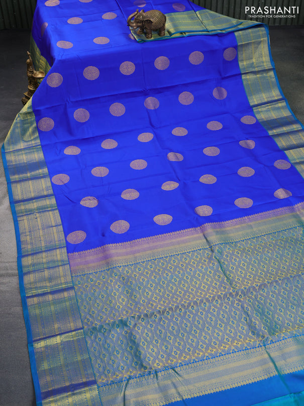 Pure kanchipuram silk saree royal blue and cs blue with zari woven buttas and zari woven border