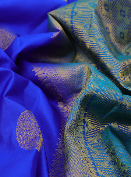 Pure kanchipuram silk saree royal blue and cs blue with zari woven buttas and zari woven border