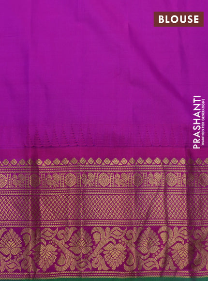 Pure gadwal silk saree brown shade and purple with zari woven buttas and temple deisgn zari woven border