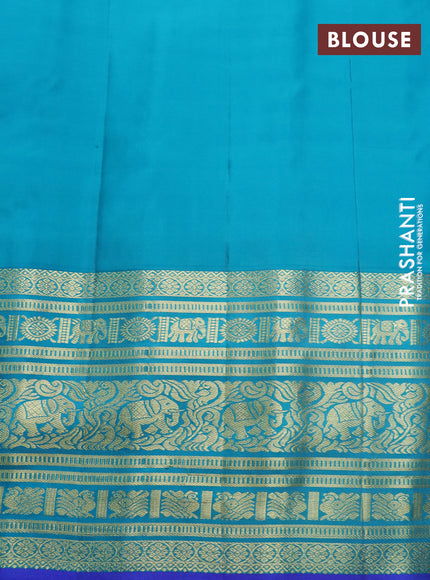 Pure gadwal silk saree purple and teal blue with allover zari weaves and long zari woven border