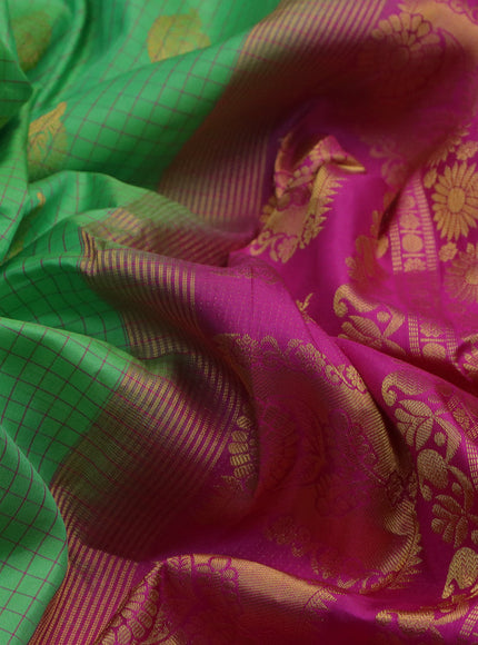 Pure gadwal silk saree light green and pink with allover zari checked pattern & zari buttas and long zari woven border