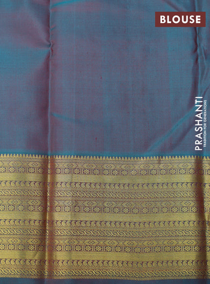 Pure kanchipuram silk saree maroon and peacock green with zari woven buttas and zari woven border