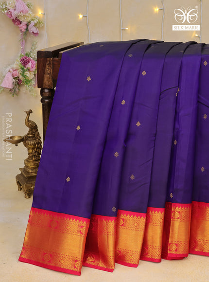 Pure kanchipuram silk saree blue and pink with zari woven buttas and zari woven korvai border