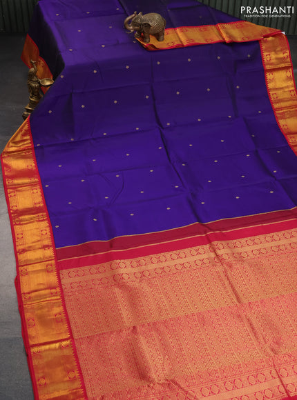 Pure kanchipuram silk saree blue and pink with zari woven buttas and zari woven korvai border