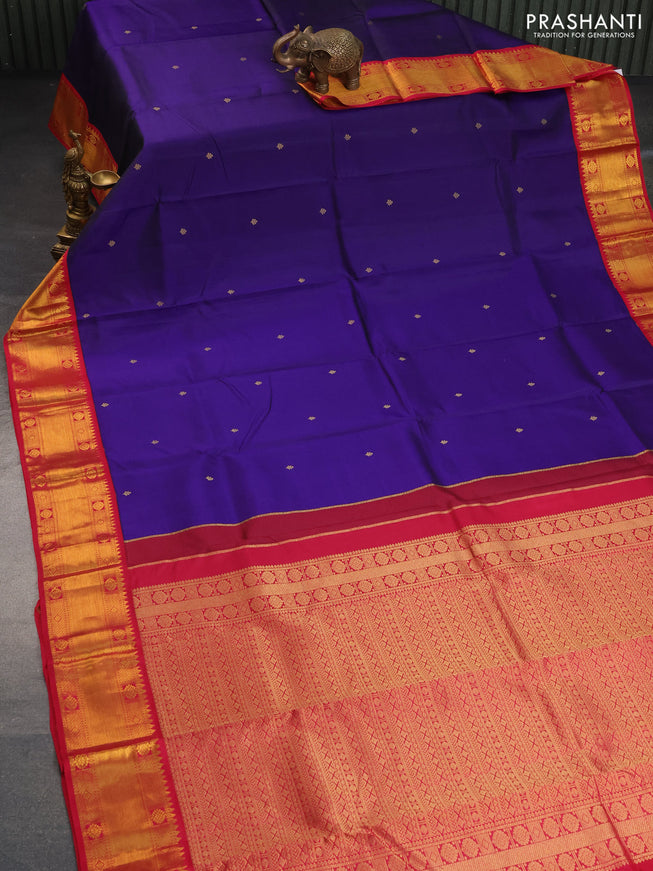 Pure kanchipuram silk saree blue and pink with zari woven buttas and zari woven korvai border