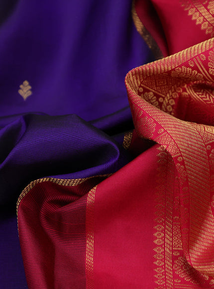 Pure kanchipuram silk saree blue and pink with zari woven buttas and zari woven korvai border