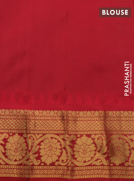 Pure gadwal silk saree light green and red with zari woven buttas and temple deisgn zari woven border