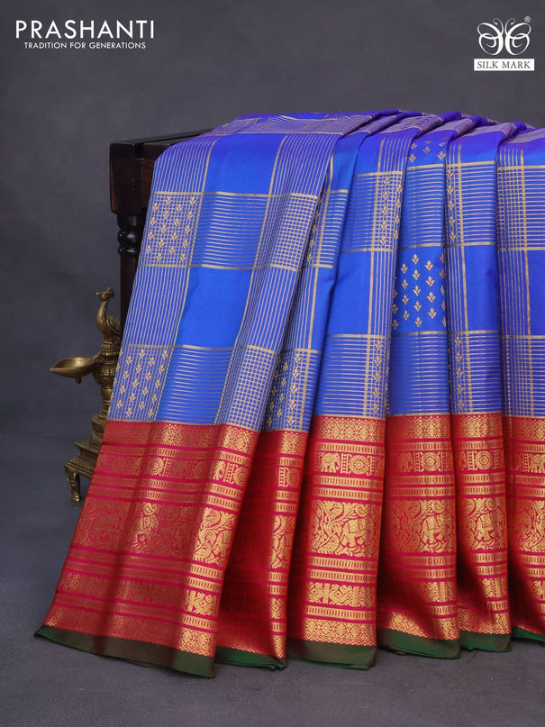 Pure gadwal silk saree dual shade of blue and pink with allover zari weaves and long zari woven border