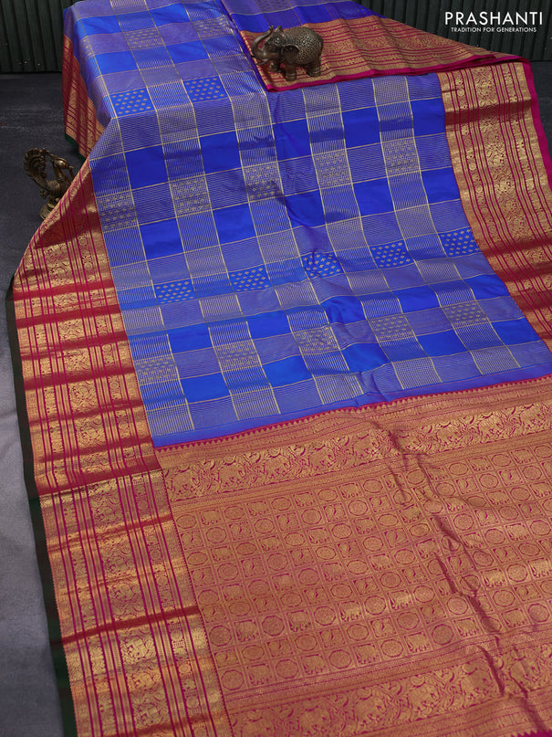 Pure gadwal silk saree dual shade of blue and pink with allover zari weaves and long zari woven border