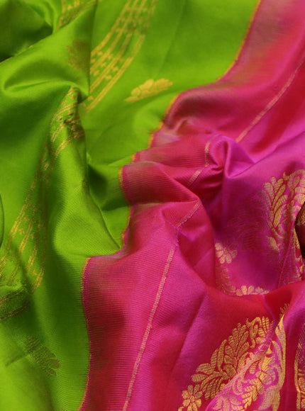 Pure gadwal silk saree green and pink with allover zari weaves & buttas and zari woven border